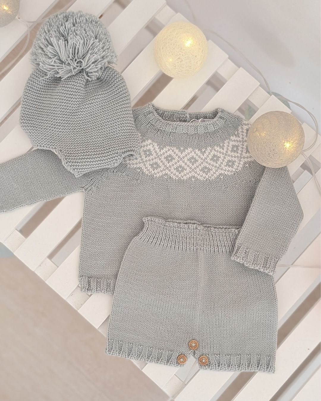 Conjunto Punto Con Gorro Verde Seda- Micolino