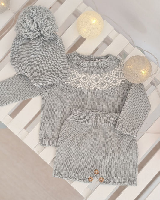 Conjunto Punto Con Gorro Verde Seda- Micolino