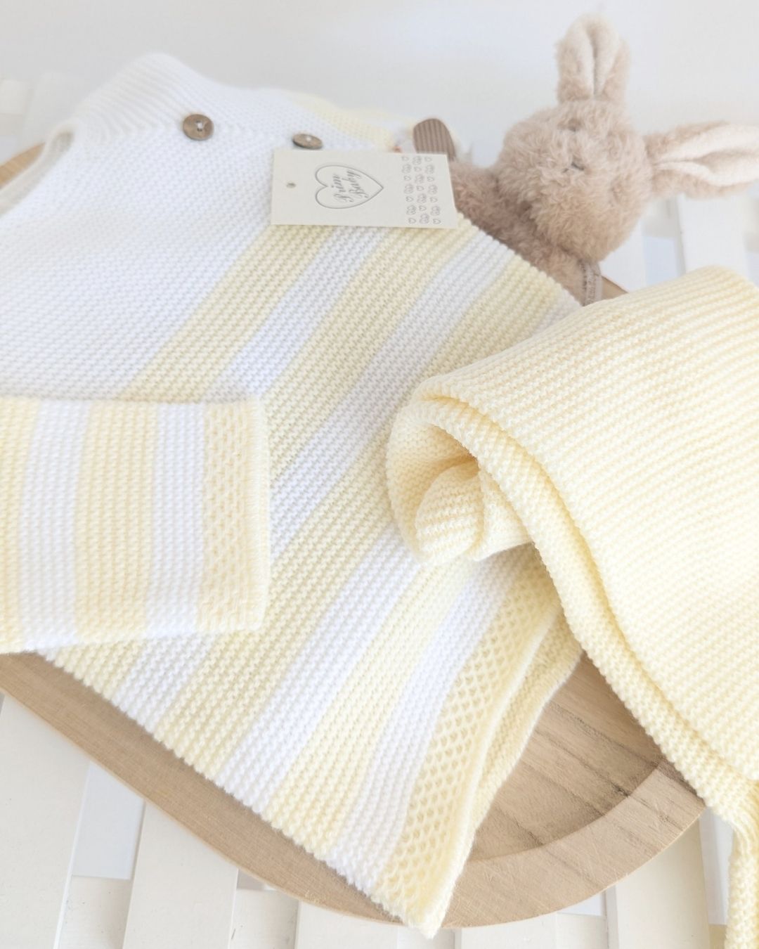 Conjunto Polaina Rayas Botones Amarillo 1103 - Primbaby