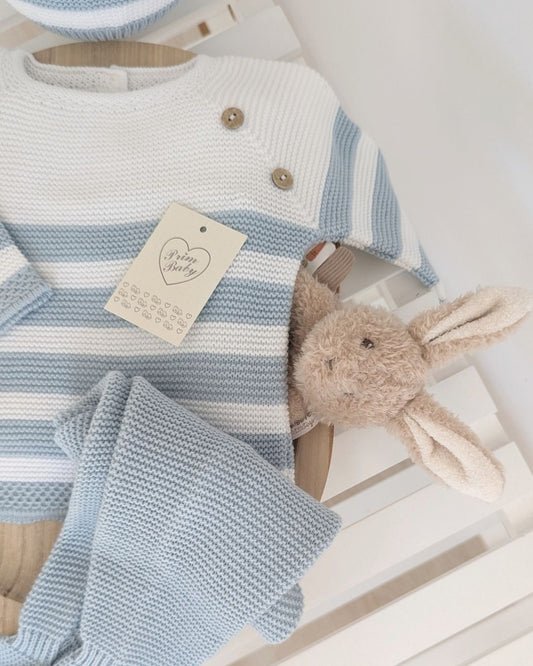 Conjunto Polaina Rayas Botones Cielo 1103 - Primbaby