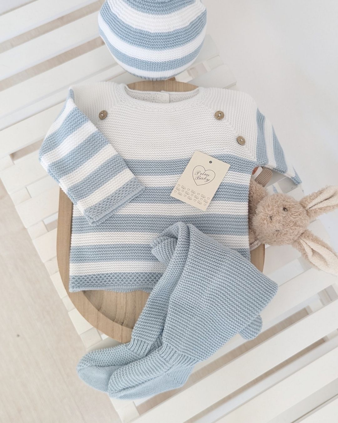 Conjunto Polaina Rayas Botones Cielo 1103 - Primbaby