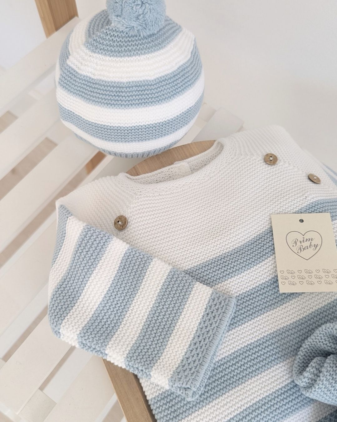 Conjunto Polaina Rayas Botones Cielo 1103 - Primbaby