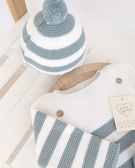 Conjunto Polaina Rayas Botones Verde Musgo 1103 - Primbaby