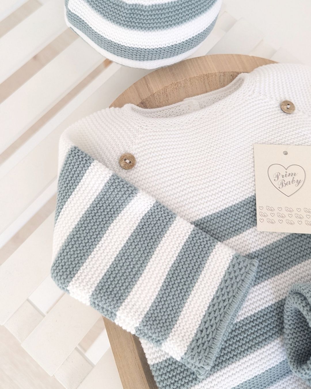 Conjunto Polaina Rayas Botones Verde Musgo 1103 - Primbaby