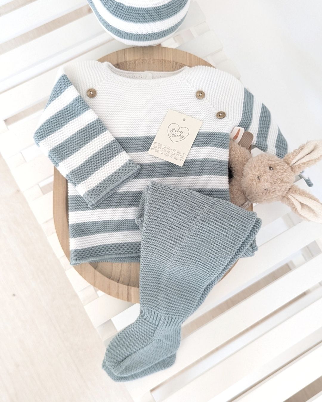 Conjunto Polaina Rayas Botones Verde Musgo 1103 - Primbaby