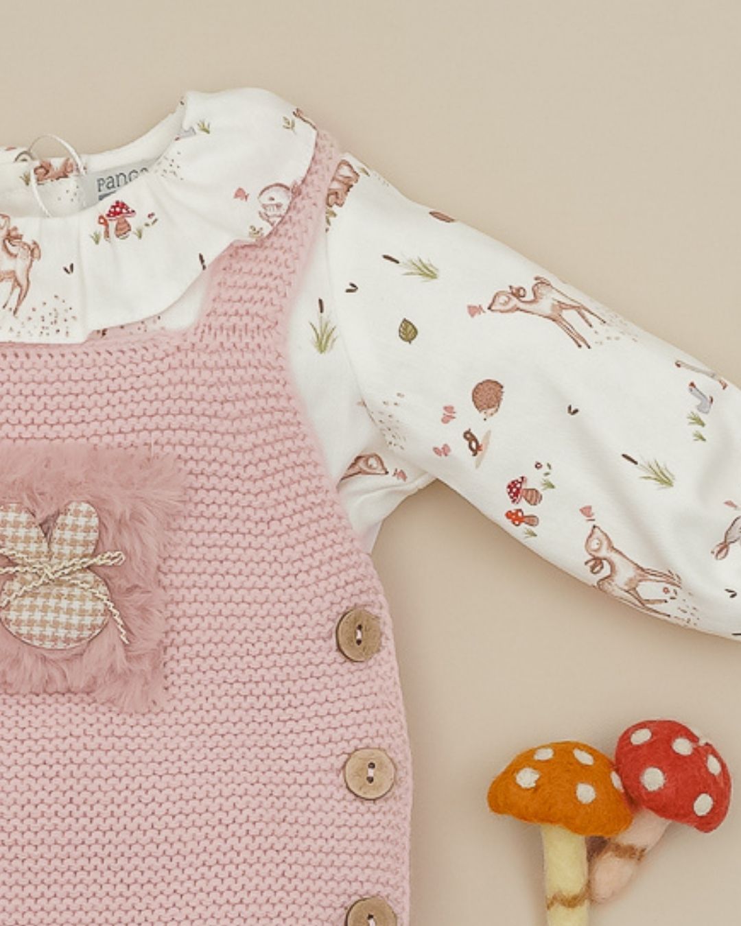 Conjunto Peto Bambi y Conejos Rosa Empolvado 🦌 Petite Bambi - Pangasa Baby