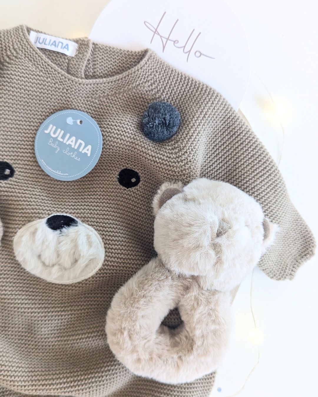 Pelele Bebé Largo Cara Osito Tostado 25630 - Colección Cuento de Juliana