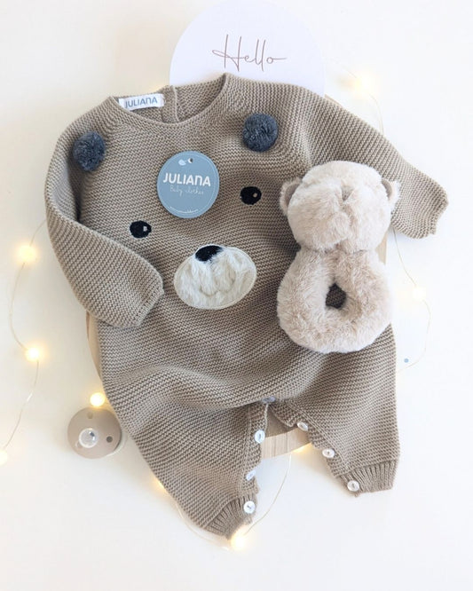 Pelele Bebé Largo Cara Osito Tostado 25630 - Colección Cuento de Juliana