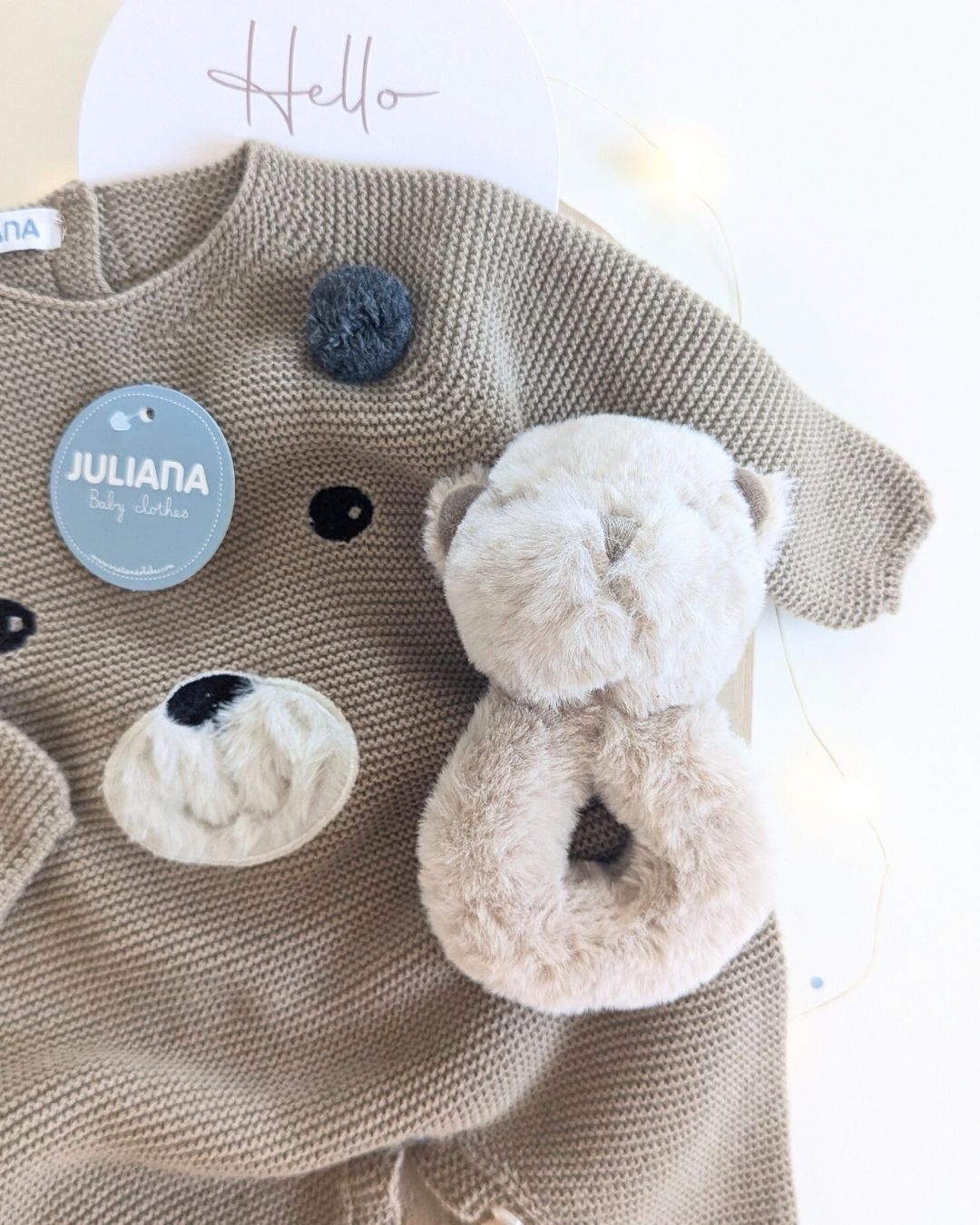 Pelele Bebé Largo Cara Osito Tostado 25630 - Colección Cuento de Juliana