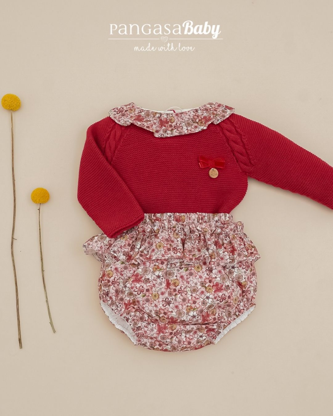 Conjunto Braguita Flores Granate Cereza 💖 Rouge Couture - Pangasa Baby