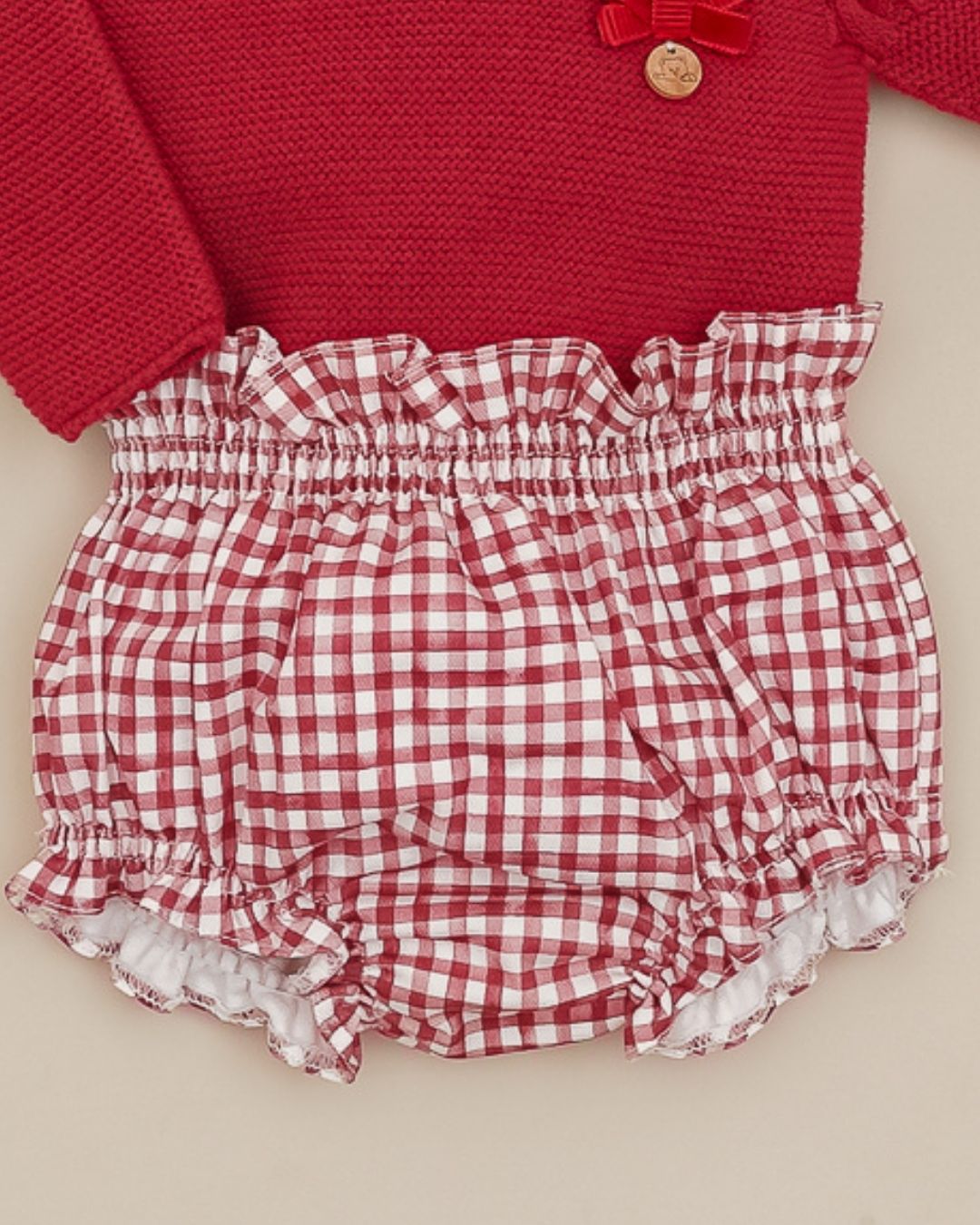 Conjunto Braguita Cuadros Granate Cereza 💖 Rouge Couture - Pangasa Baby