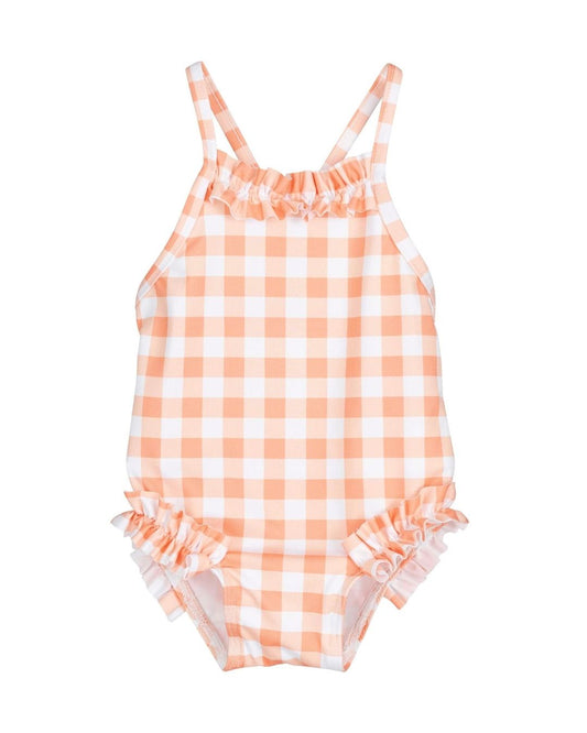 Bañador Niña CUADROS Melocotón - Calamaro