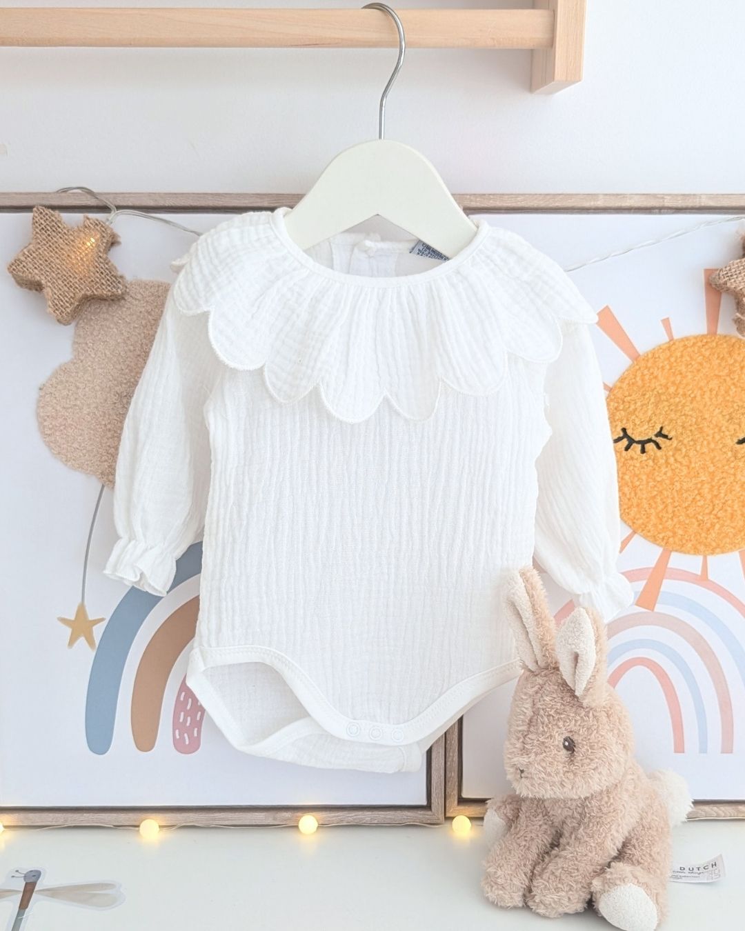 Body Bambula Bordado Manga Larga Blanco - Babidu