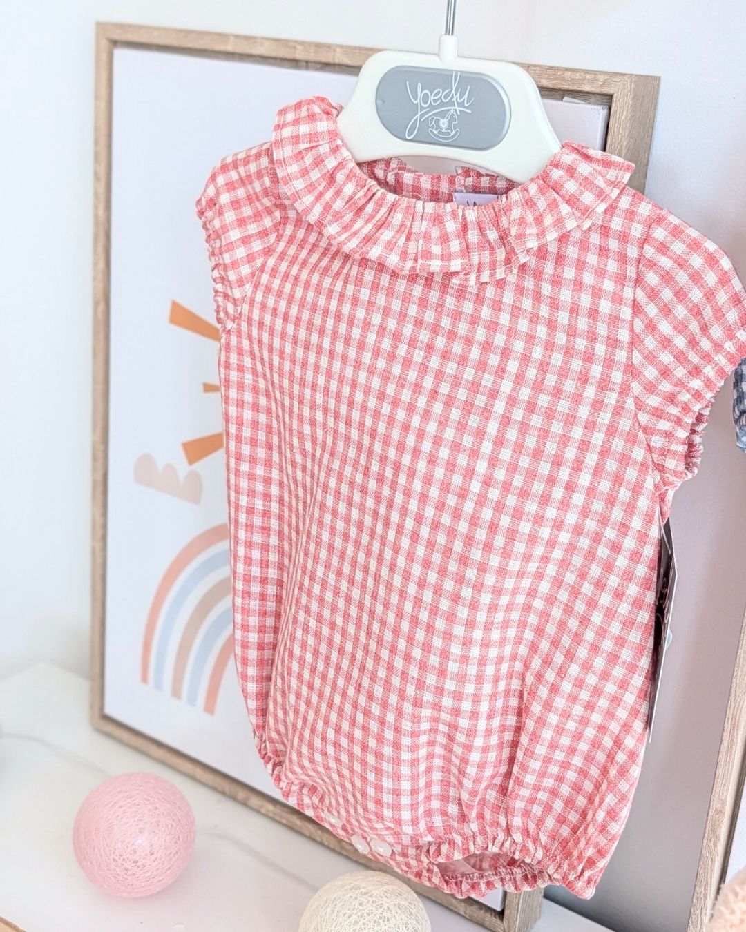 Body Bebe Cuadro Vichy Coral Familia Mayólica 3980VER-26 - Yoedu