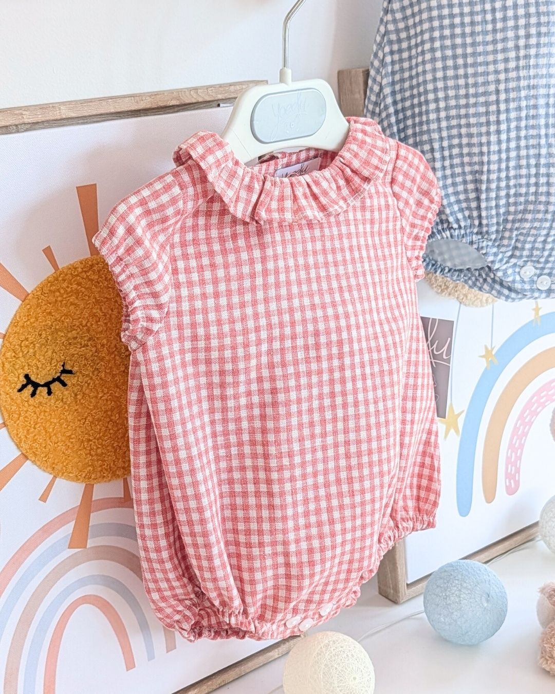 Body Bebe Cuadro Vichy Coral Familia Mayólica 3980VER-26 - Yoedu