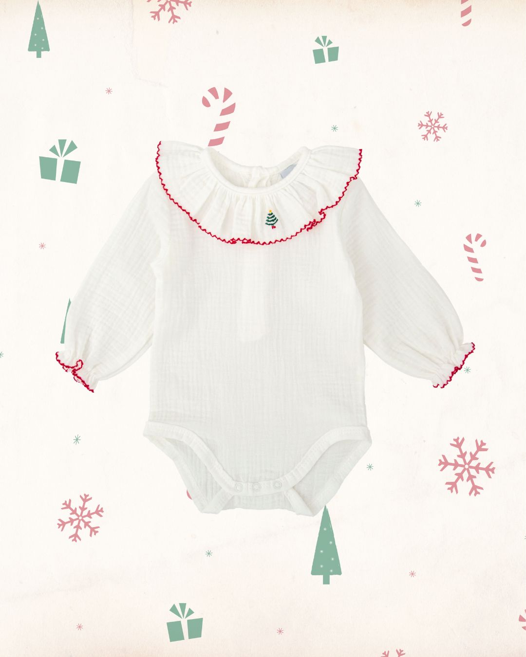 Body Bebe Navidad Bambula Cuello Volante Laponia - Babidu