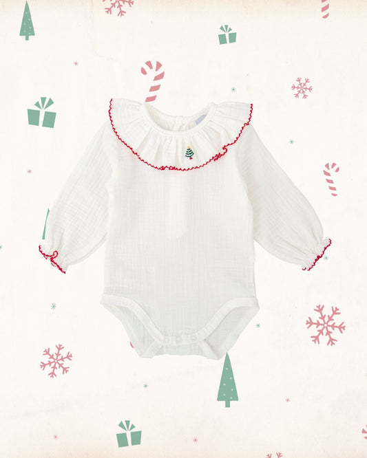 Body Bebe Navidad Bambula Cuello Volante Laponia - Babidu