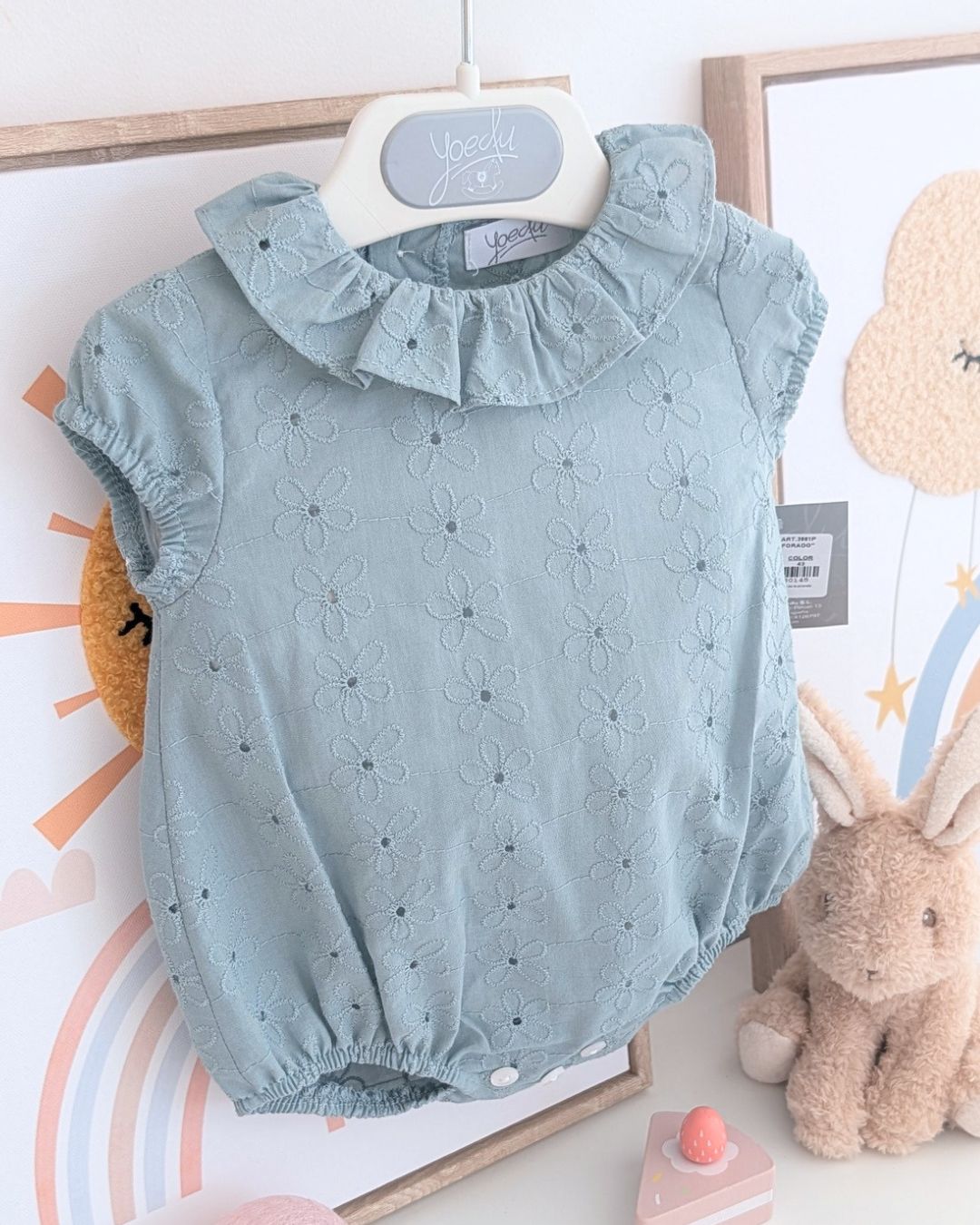 Body Bebe Perforado Verde Agua 3981PVER-26 - Yoedu