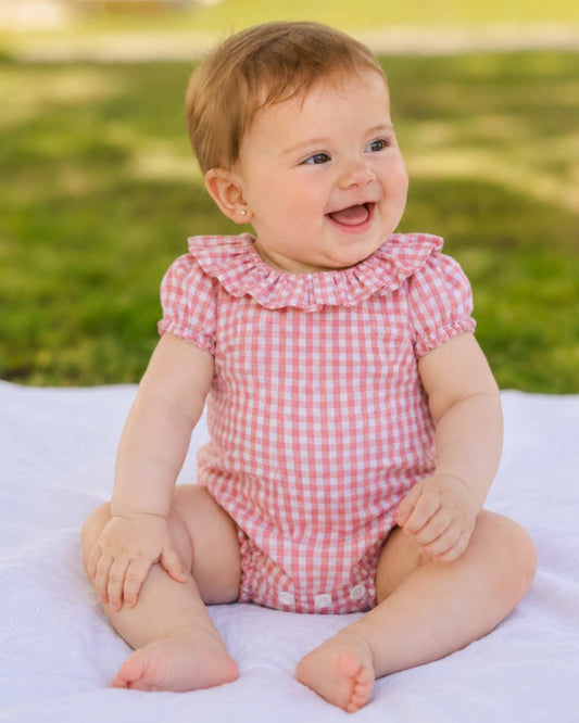 Body Bebe Cuadro Vichy Coral Familia Mayólica 3980VER-26 - Yoedu