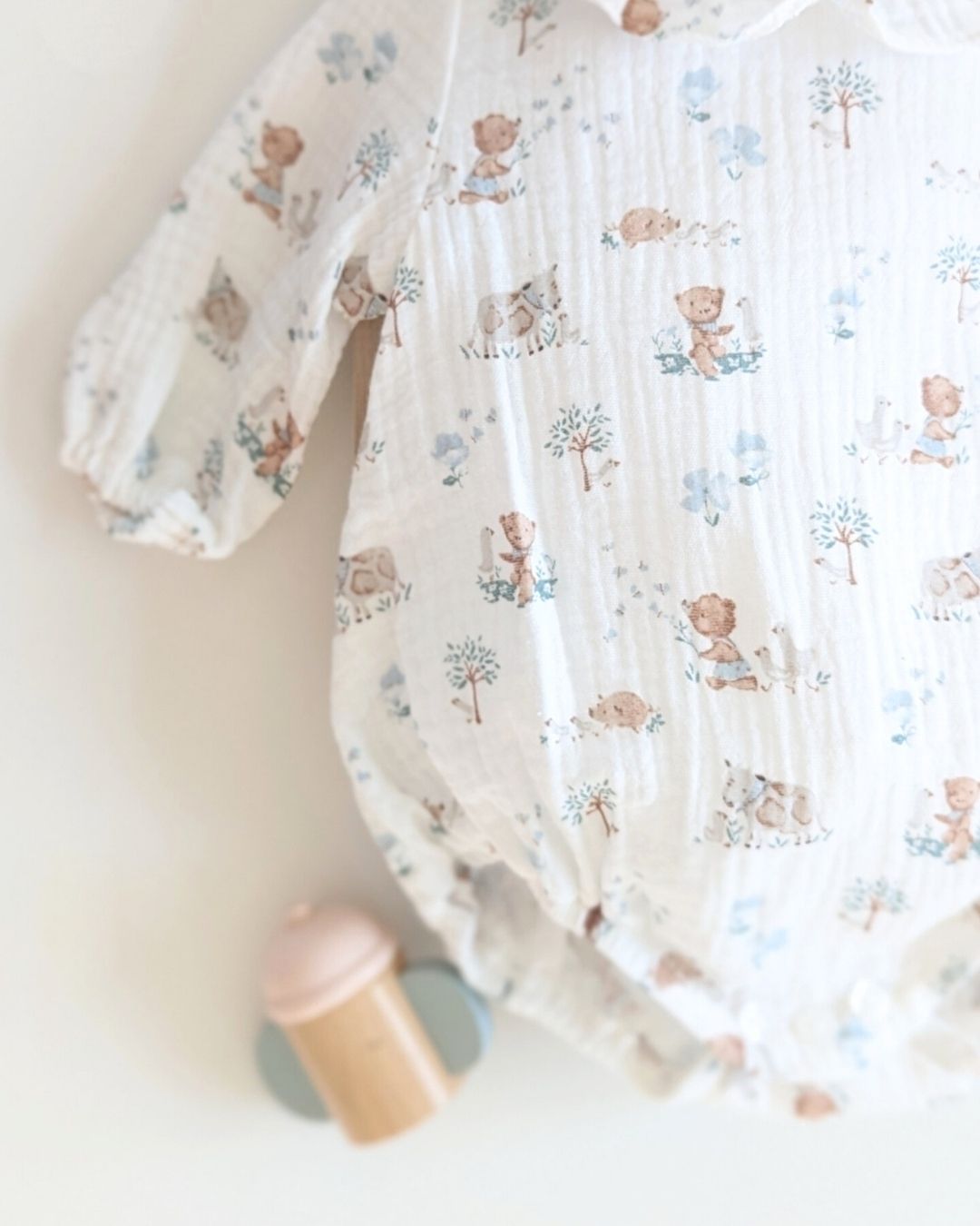 Body Bebé Ositos Celeste Familia Muselina - Yoedu