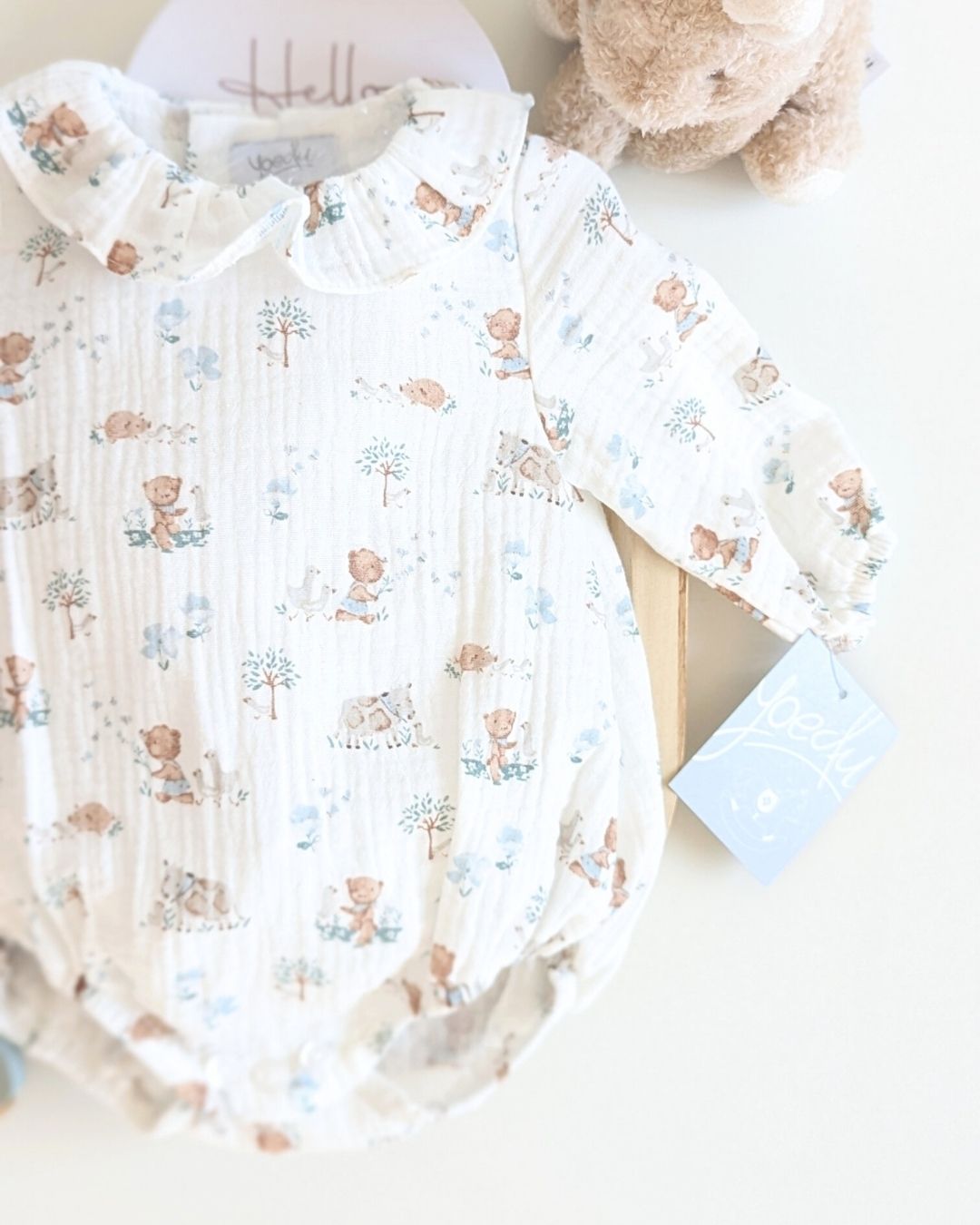Body Bebé Ositos Celeste Familia Muselina - Yoedu