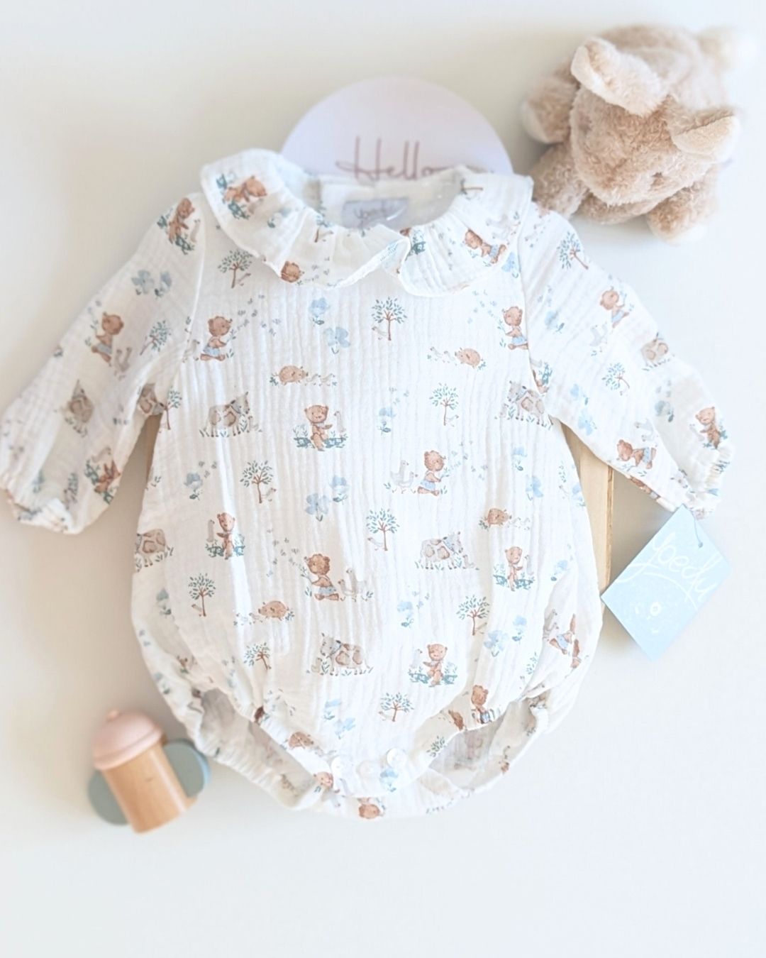 Body Bebé Ositos Celeste Familia Muselina - Yoedu