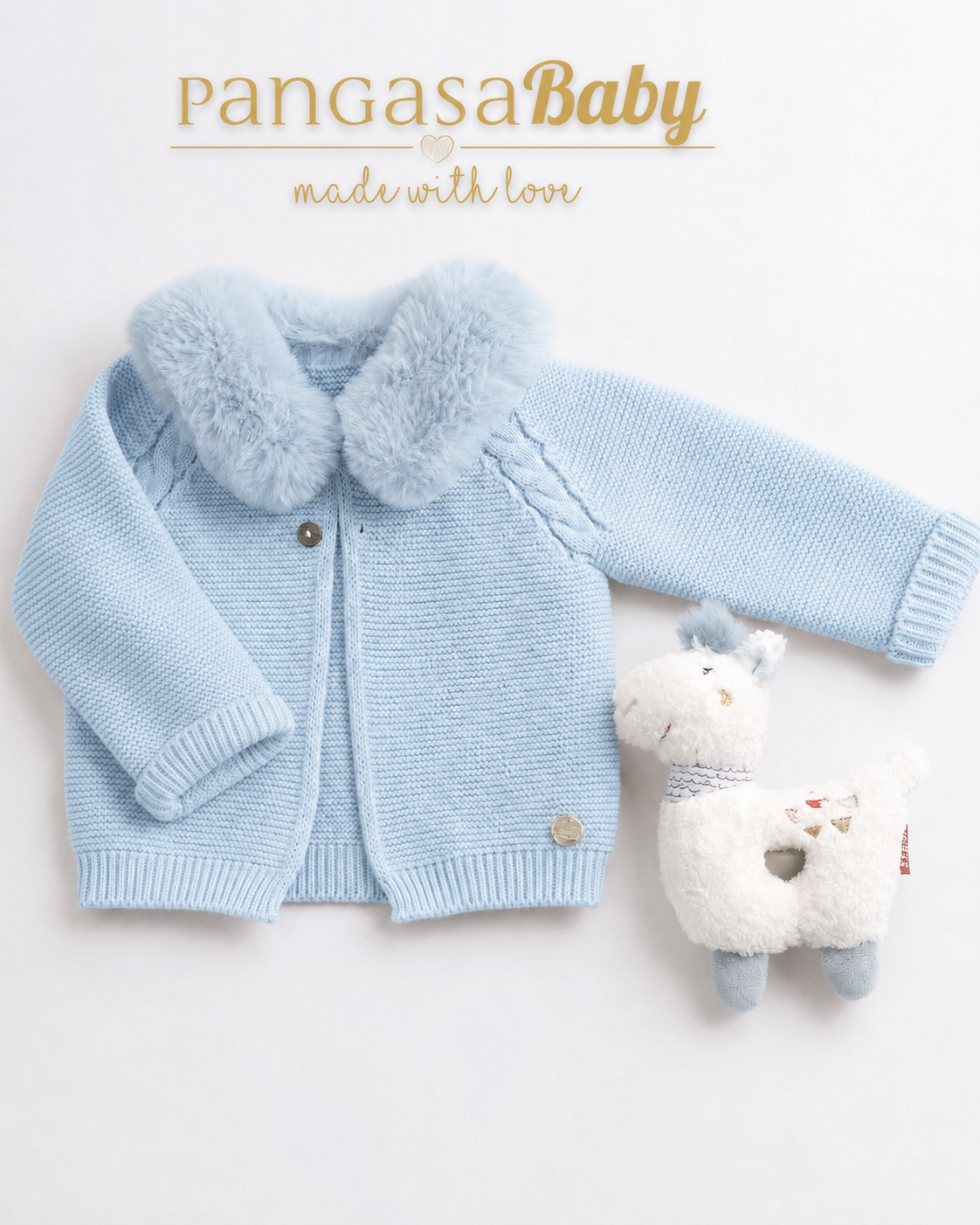 Chaqueta Cuello Pelito Celeste Empolvado - Pangasa Baby