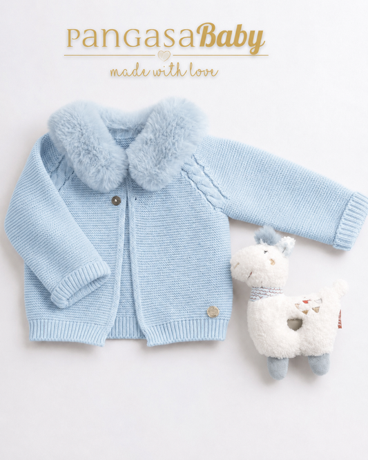 Chaqueta Cuello Pelito Celeste Empolvado - Pangasa Baby