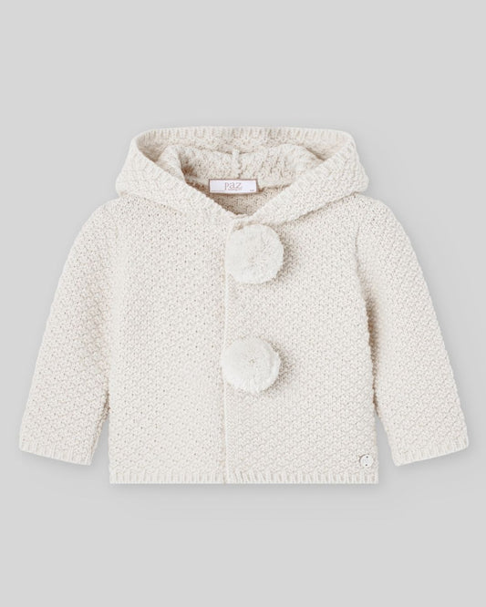 Chaquetón Con Capucha Pompones Leira Crudo - Paz Rodriguez