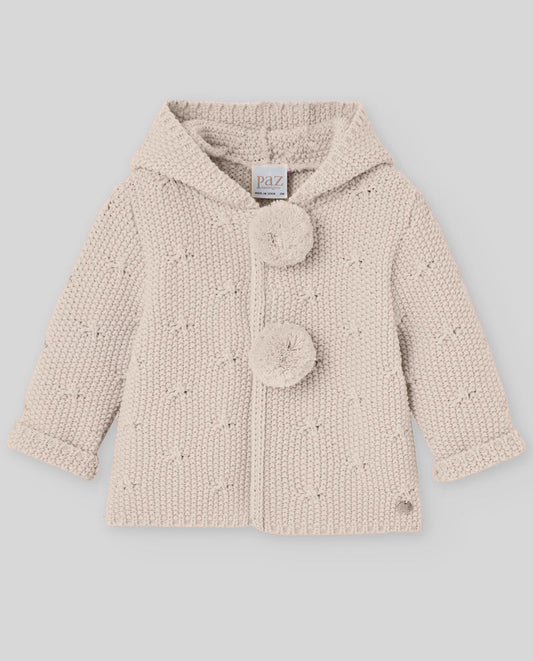 Chaqueton Punto Con Capucha y Pompones Arena - Paz Rodriguez