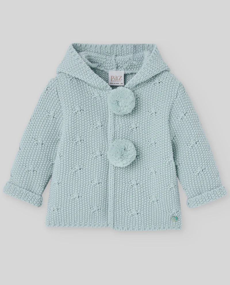 Chaqueton Punto Con Capucha y Pompones Verde Tiza - Paz Rodriguez