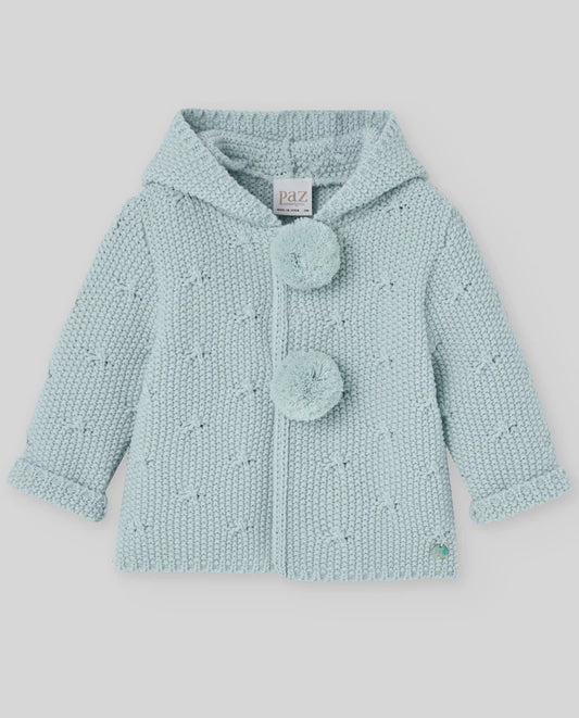 Chaqueton Punto Con Capucha y Pompones Verde Tiza - Paz Rodriguez