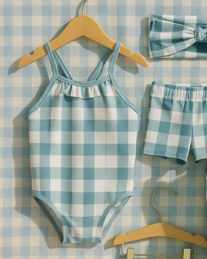 Bañador Niña Cuadros Verde Lago - Calamaro