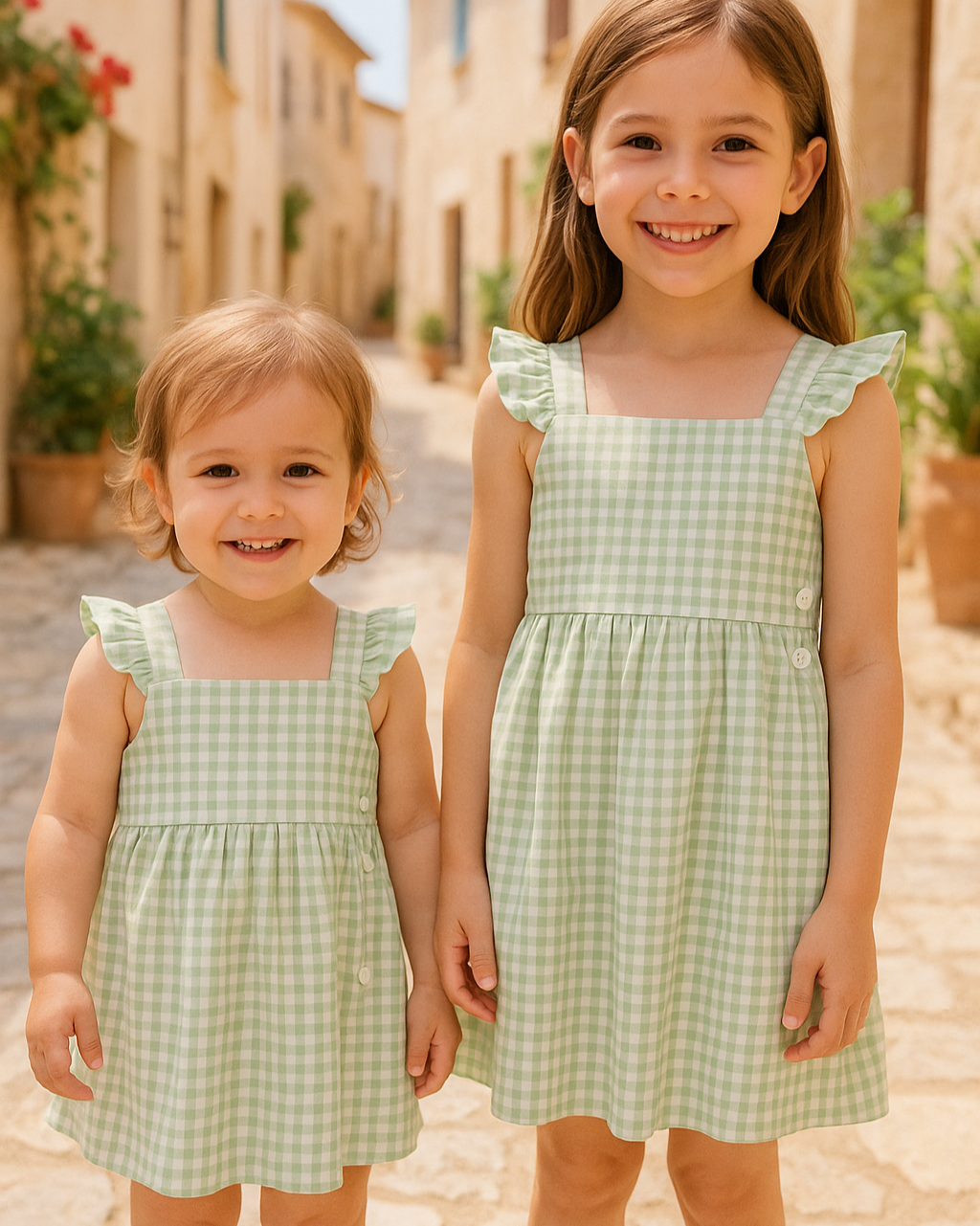 Vestido Niña Espalda Cruzada Vichy Verde