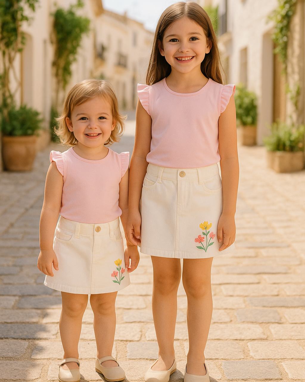 Conjunto Falda Bordada Vaquera Blanca