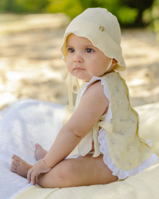 Conjunto ALBOR Blusa, Braga y Gorro Amarillo - Paz Rodriguez