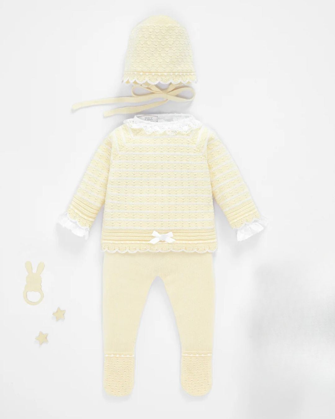 Conjunto ALBOR Jubón, polaina y capota Amarillo - Paz Rodriguez