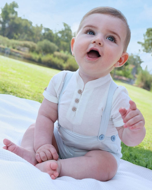 Conjunto Bebé Blusa Mao + Bermuda Rayas Lago - Tutto Piccolo