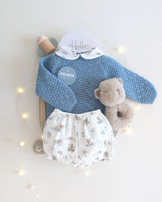 Conjunto Bebé Niño Pantalon Animalitos Azul Nube 25591 - Colección Trazos de Juliana