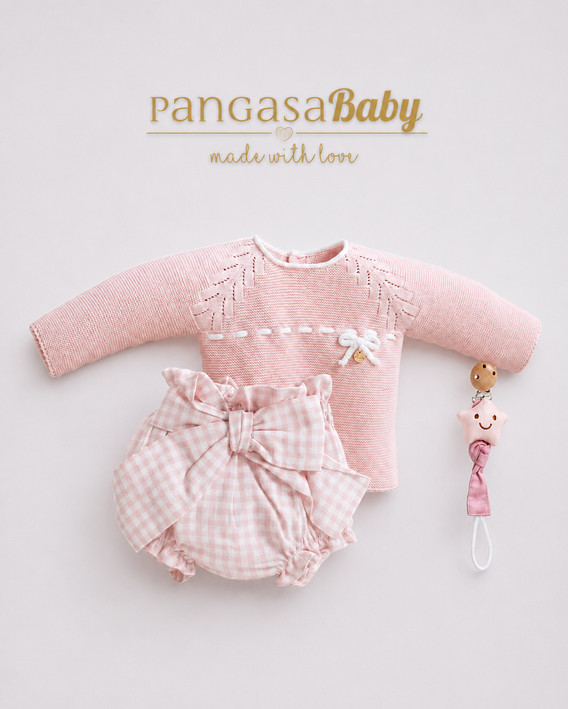 Conjunto Braguita Lazo Rosa Empolvado - Soft Collection Pangasa Baby