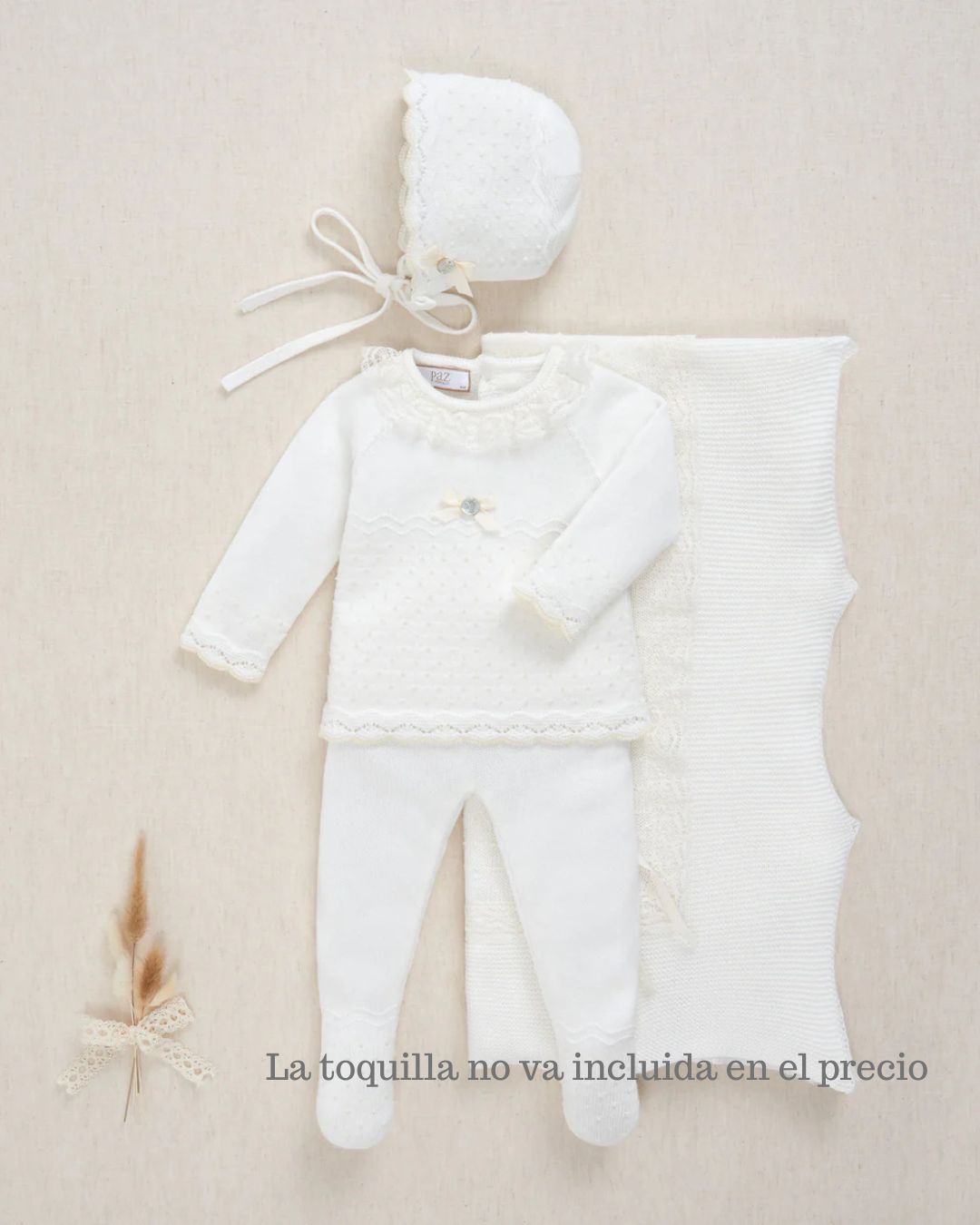 Conjunto PAZ 26 Jubón, polaina y capota Crudo - Paz Rodriguez