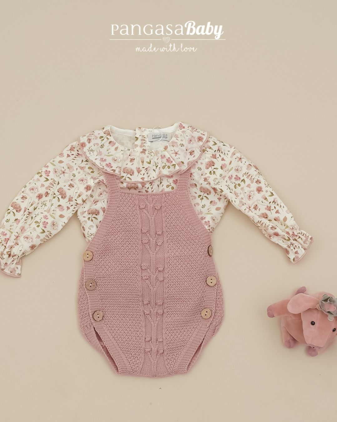 Conjunto Peto Rosa Vintage Flores 🌸 Velvet Pink - Pangasa Baby