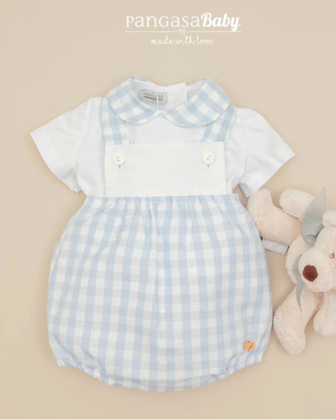 Conjunto Peto Cuadros Celeste Bebé - Pangasa Baby