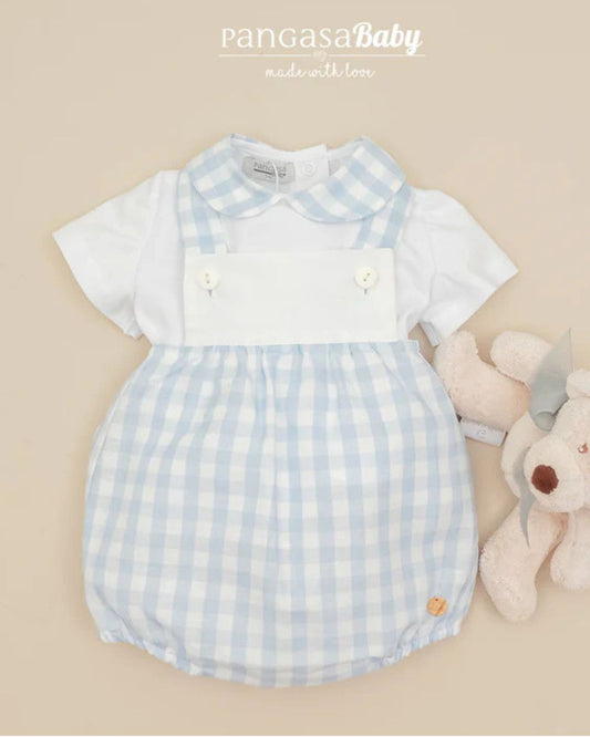 Conjunto Peto Cuadros Celeste Bebé - Pangasa Baby