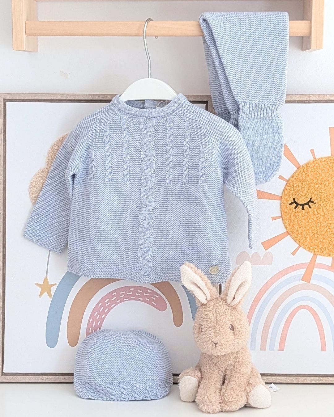 Conjunto Polaina Con Gorro Caravia Celeste Empolvado - Martín Aranda