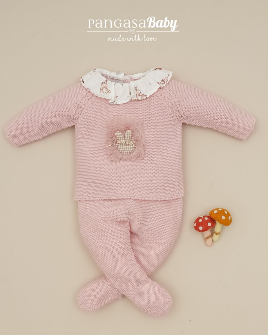 Primera Puesta Cuello Volante Bambi & Conejo Rosa Empolvado 🦌 Petite Bambi - Pangasa Baby
