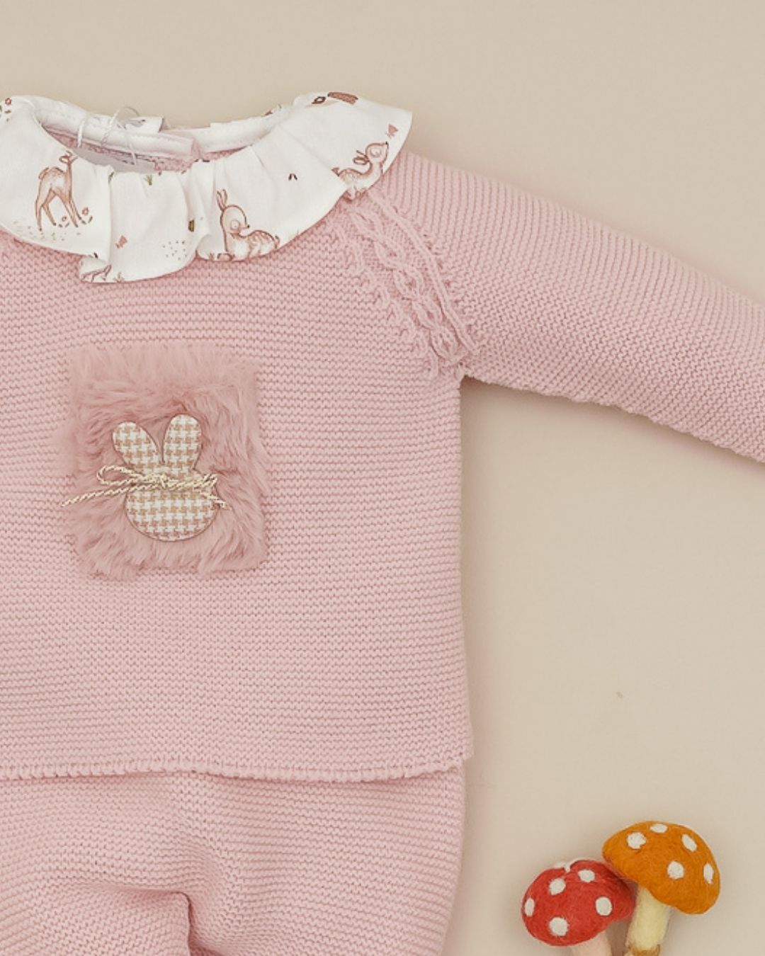 Primera Puesta Cuello Volante Bambi & Conejo Rosa Empolvado 🦌 Petite Bambi - Pangasa Baby