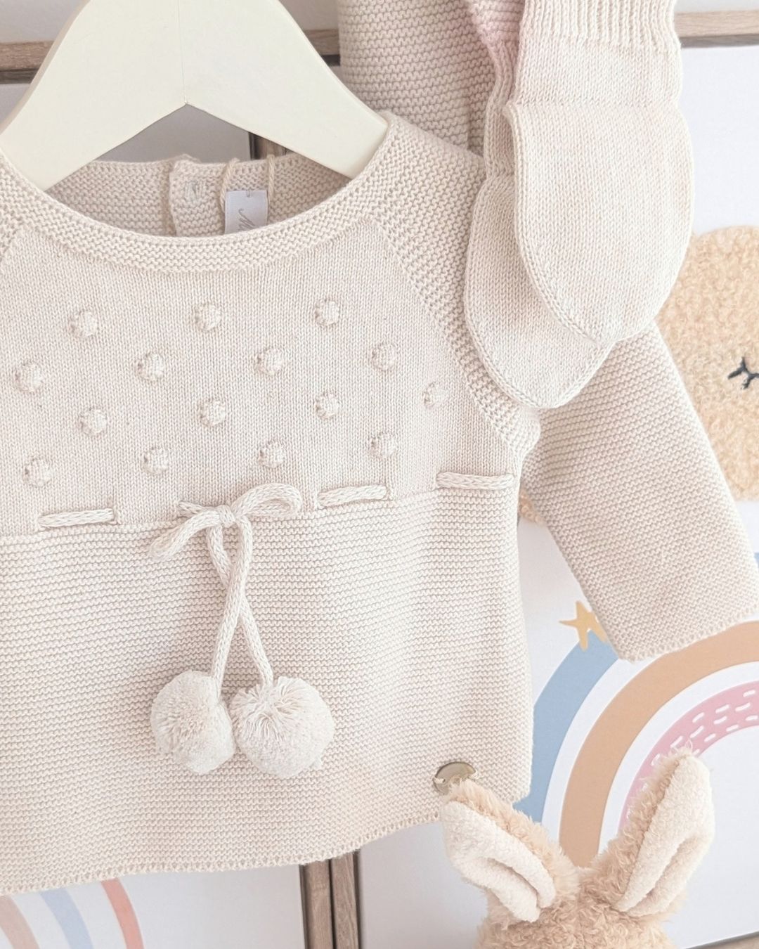 Conjunto Polaina Pompones Navia Beige - Martín Aranda