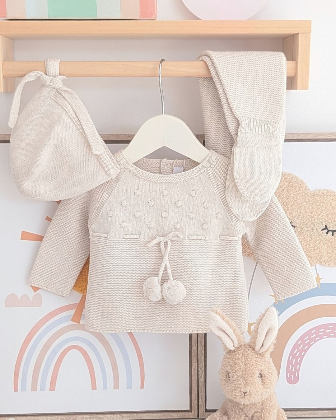 Conjunto Polaina Pompones Navia Beige - Martín Aranda
