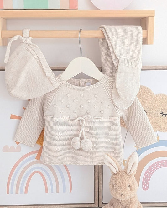 Conjunto Polaina Pompones Navia Beige - Martín Aranda